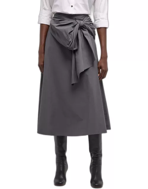 Draped Bow-Front Midi A-Line Skirt