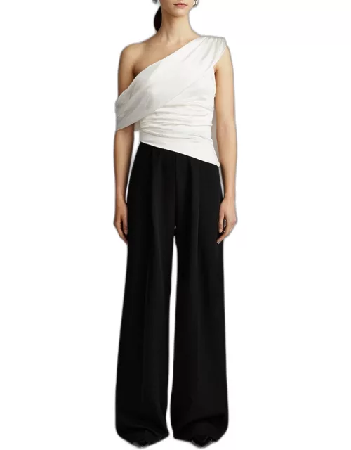 Two-Tone Draped One-Shoulder Jumpsuit