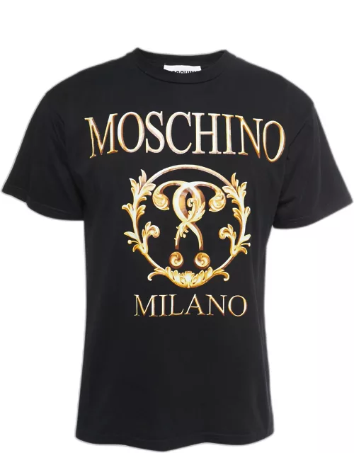 Moschino Black Logo Print Cotton Crew Neck Half Sleeve T-Shirt