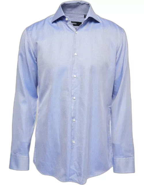 Boss By Hugo Boss Blue Patterned Cotton Slim Fit Full Sleeve Shirt