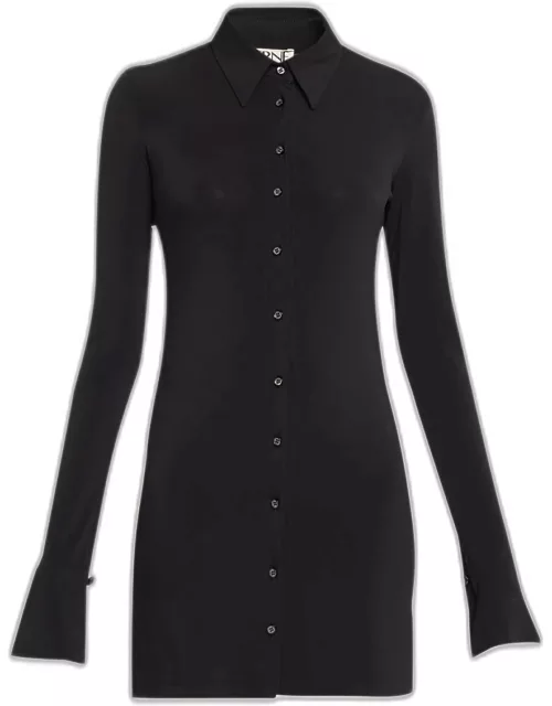 Sloane Point-Collar Mini Jersey Shirtdres