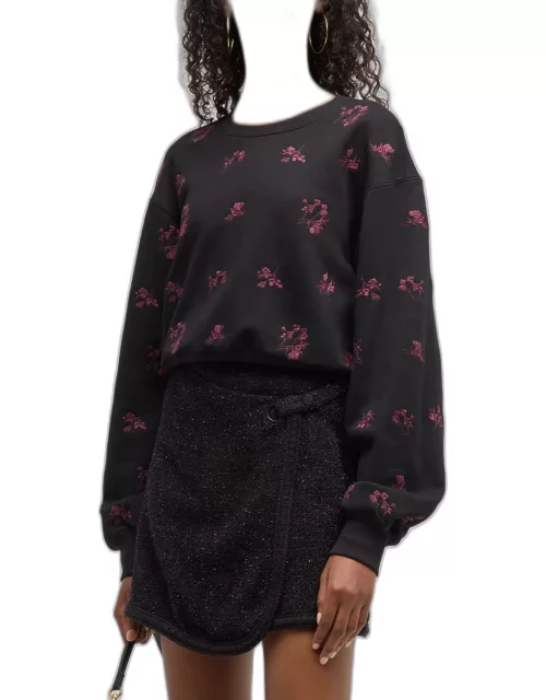 Floral-Embroidered Crewneck Sweatshirt