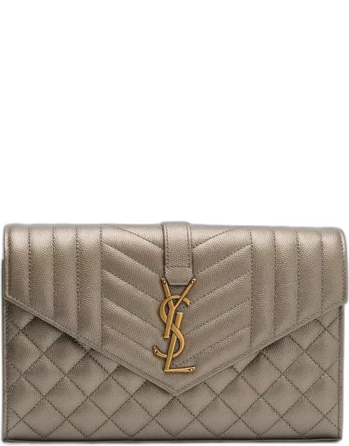 Envelope Triquilt YSL Wallet on Chain in Grained Leather