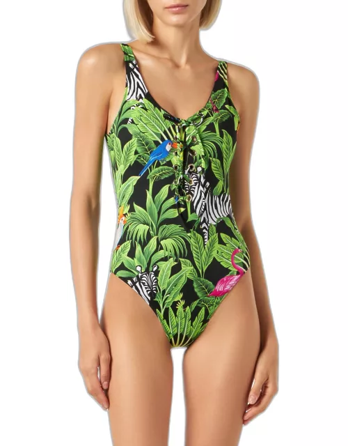 MC2 Saint Barth Woman One-piece Swimsuit With Tropical Print