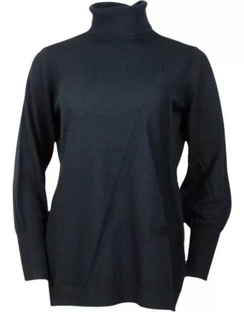 Armani Collezioni Long-sleeved Turtleneck Sweater With Stylized Letter On The Front Made Of 100% Virgin Woo