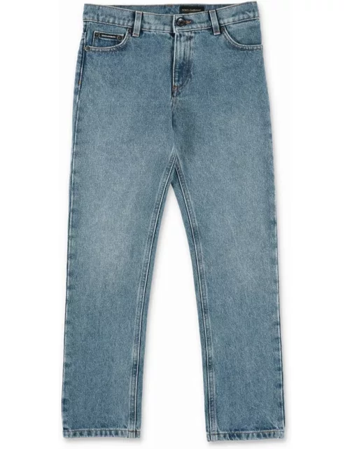 Dolce & Gabbana Jeans Blu Chiaro In Denim Di Cotone Bambino