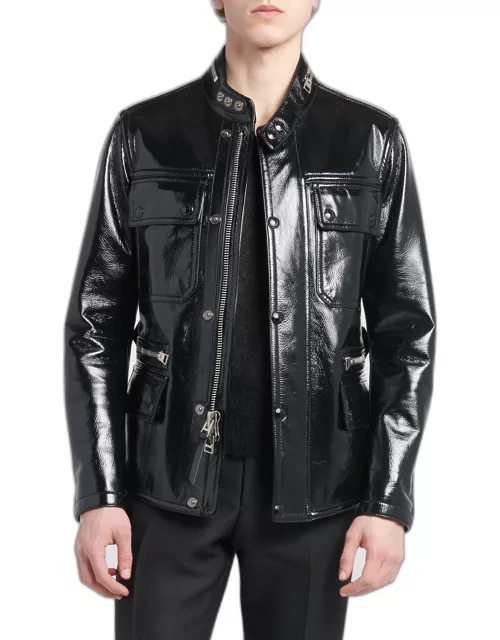 Men's Shiny Crackled Leather Motorcycle Jacket