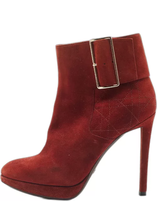 Dior Brown Suede Buckle Detail Ankle Bootie