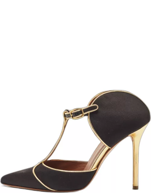Malone Souliers Black/Gold Satin and Leather Imogen Sandal