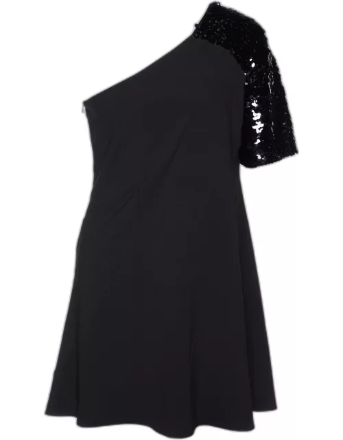 Just Cavalli Black Sequin Embellished Paneled One Shoulder Dress