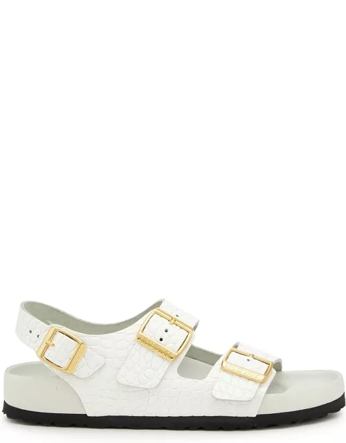 Birkenstock Milano Crocodile-effect Leather Sandals - White
