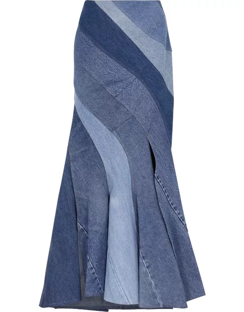 A.W.A.K.E Mode Panelled Denim Maxi Skirt - Blue