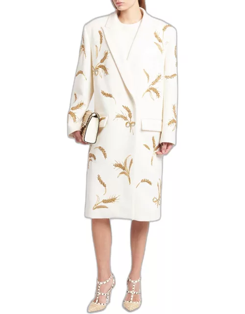 Ears of Wheat Embroidered Compact Cashmere Coat