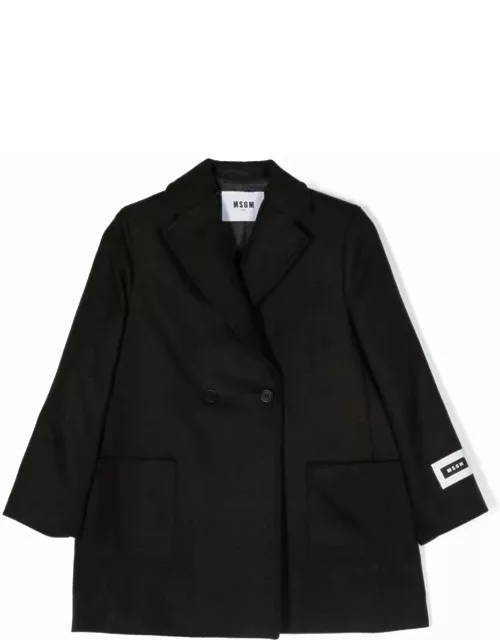 MSGM Black Wool Blend Single-breasted Coat
