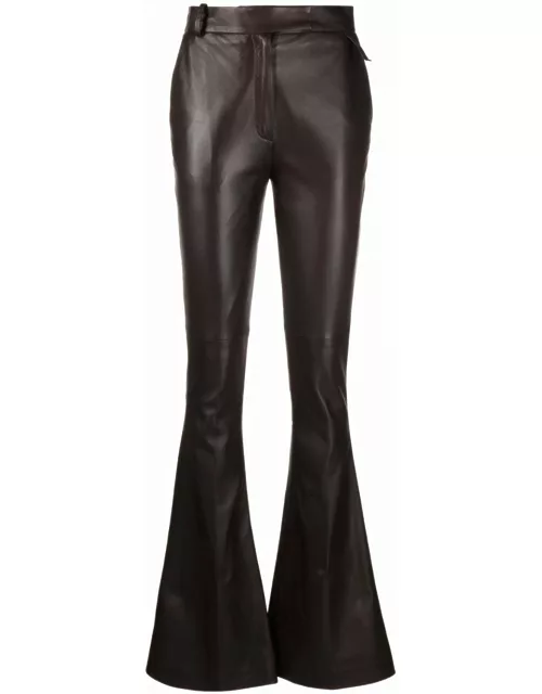 Brown leather flared pant