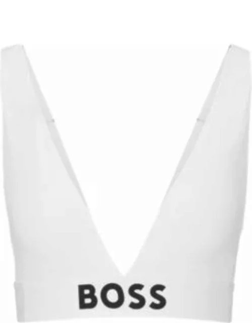 Padded triangle bra in stretch fabric with contrast logo- White Women's Underwear, Pajamas, and Sock