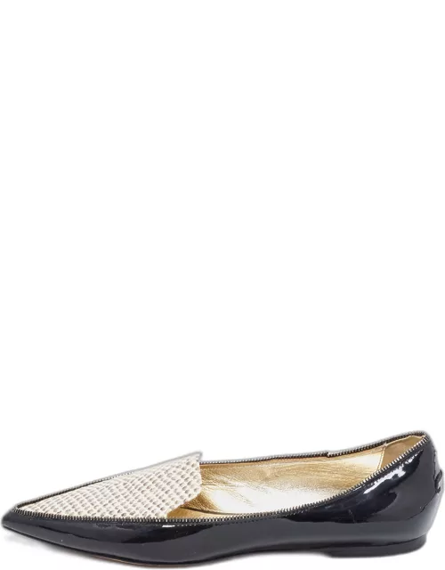 Jimmy Choo Black/Beige Leather and Embossed Python Pointed Toe Smoking Slipper
