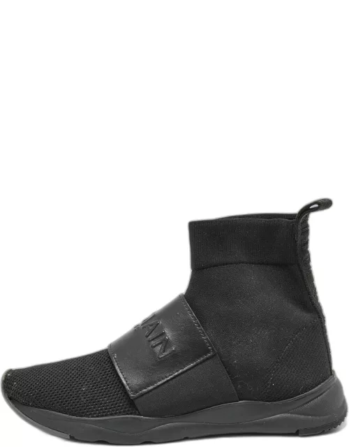 Balmain Black Fabric and Leather Cameron Sock Sneaker