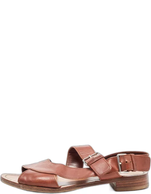 Prada Brown Leather Flat Strappy Sandal
