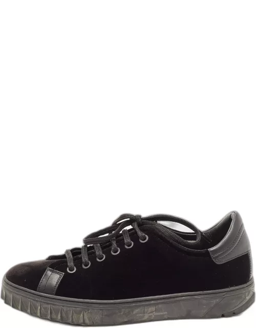 Salvatore Ferragamo Black Velvet and Leather Low Top Sneaker