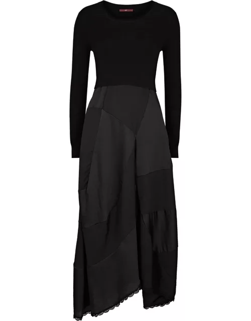High Entice Knitted And Satin Midi Dress - Black