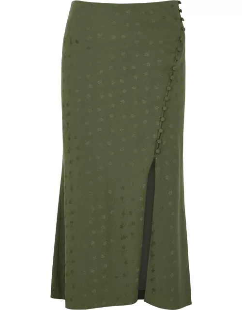 Veronica Beard Franconia Floral-jacquard Silk-blend Midi Skirt - Khaki