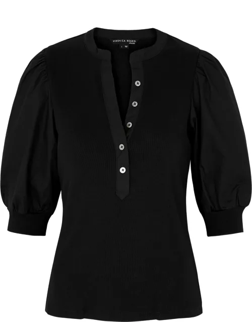 Veronica Beard Coralee Ribbed Stretch-cotton Top - Black
