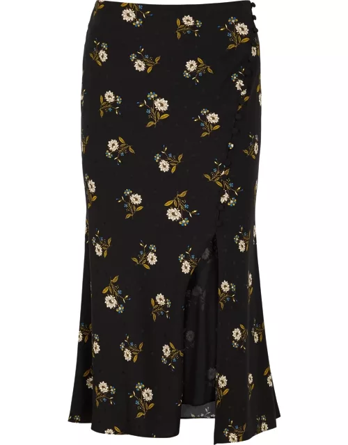 Veronica Beard Franconia Floral-print Silk-blend Satin Midi Skirt - Black