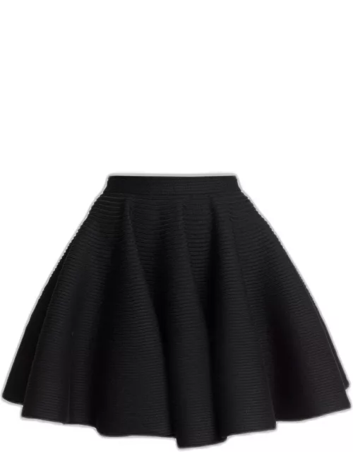 Ribbed Wool Fit-Flare Mini Skirt