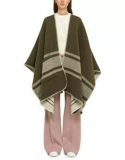 Military green striped wool cape