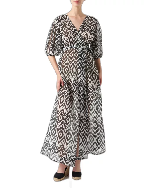MC2 Saint Barth Cotton And Silk Long Dress With Ikat Print