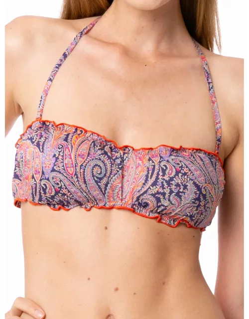 MC2 Saint Barth Woman Bandeau Top Swimsuit With Liberty Print Made With Liberty Fabric