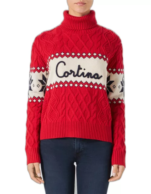 MC2 Saint Barth Woman Half-turtleneck Sweater With Cortina Lettering