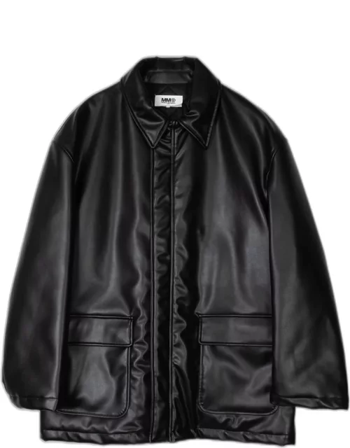 MM6 Maison Margiela Kaban Black syntethic leather car-coat with back logo
