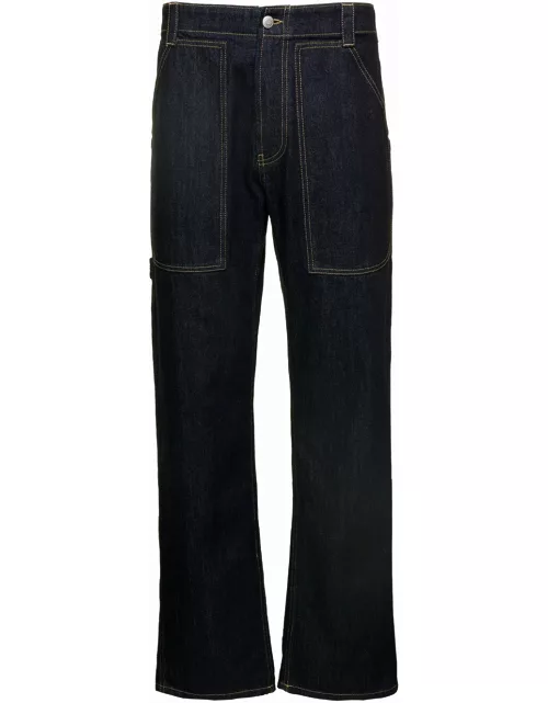 Alexander McQueen worker Blue Jeans With Maxi Pockets In Cotton Denim Man