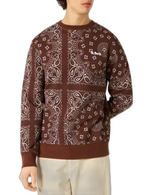 MC2 Saint Barth Man Crewneck Sweatshirt With Brown Bandanna Print