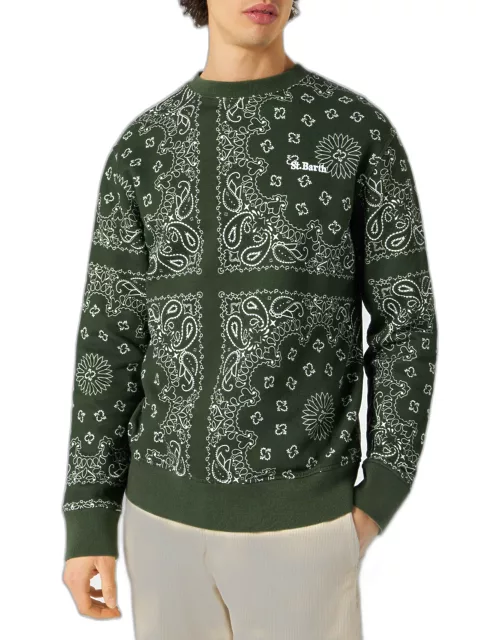MC2 Saint Barth Man Crewneck Sweatshirt With Green Bandanna Print