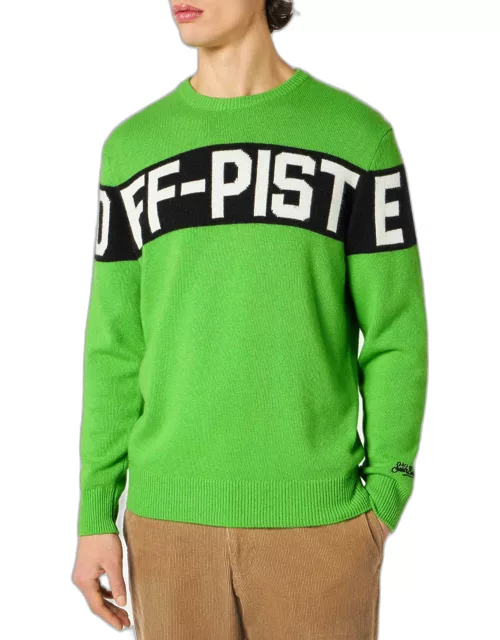 MC2 Saint Barth Man Fluo Green Sweater With Off-piste Lettering