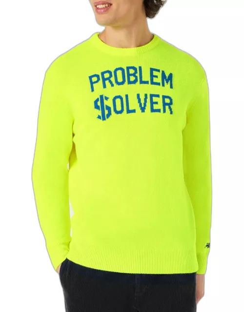 MC2 Saint Barth Man Fluo Yellow Sweater With Problem $olver Print
