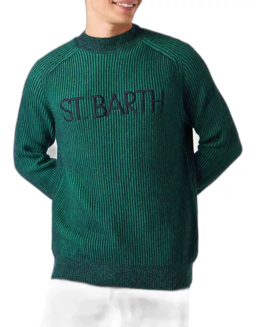 MC2 Saint Barth Man Green Half-turtleneck Ribbed Sweater