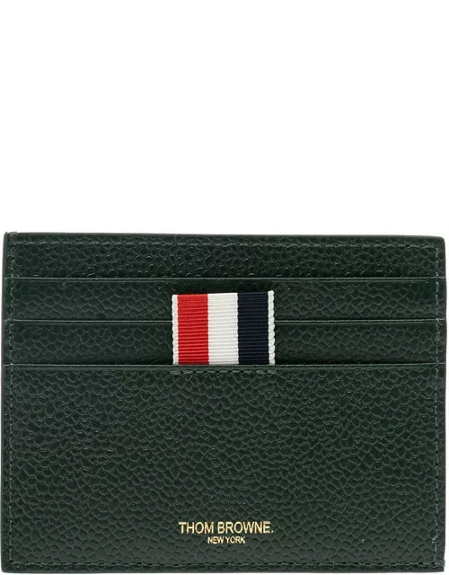 Thom Browne Single Card Holder W/ Note Compartment U0026 4 Bar In Pebble Grain Leather