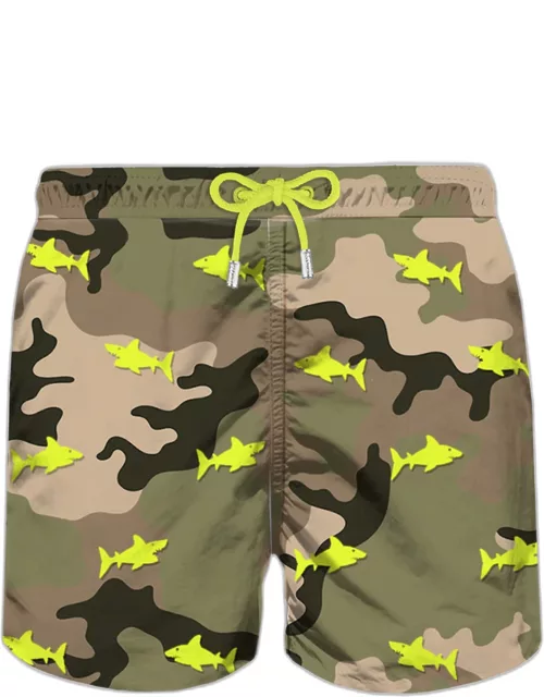 MC2 Saint Barth Man Light Fabric Swim Shorts With Sharks Embroidery