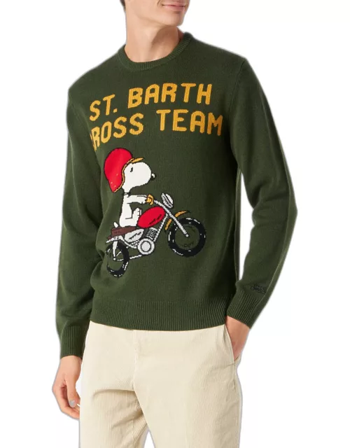 MC2 Saint Barth Man Military Green Sweater With Snoopy Print Peanuts Special Edition