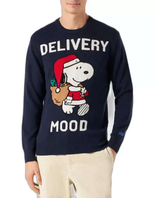 MC2 Saint Barth Man Navy Blue Sweater With Snoopy Print Peanuts Special Edition