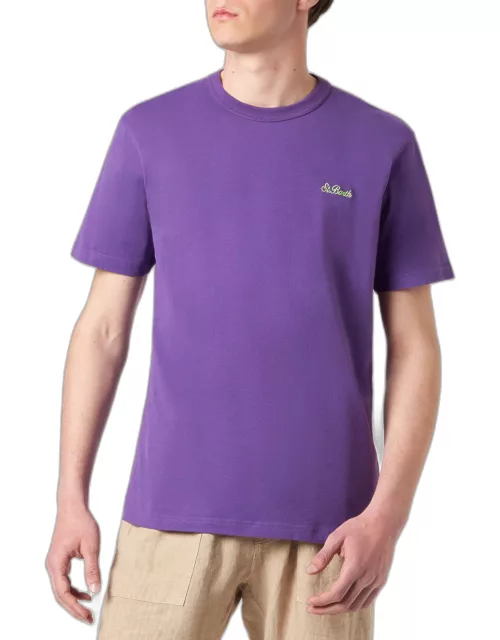 MC2 Saint Barth Man Purple Cotton T-shirt With Embroidery