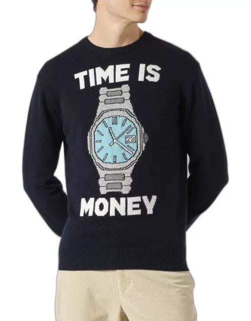 MC2 Saint Barth Man Sweater With time Is Money Embroidery