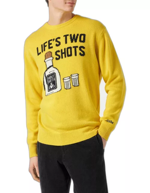 MC2 Saint Barth Man Yellow Sweater With Lifes Two Shots Lettering