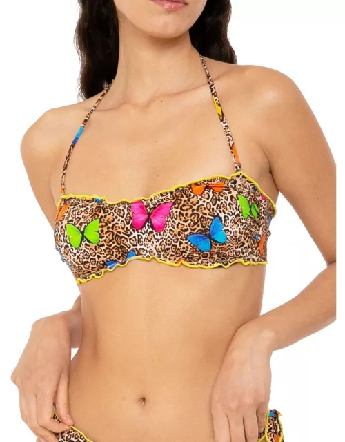 MC2 Saint Barth Woman Bandeau Top Swimsuit With Butterfly Print
