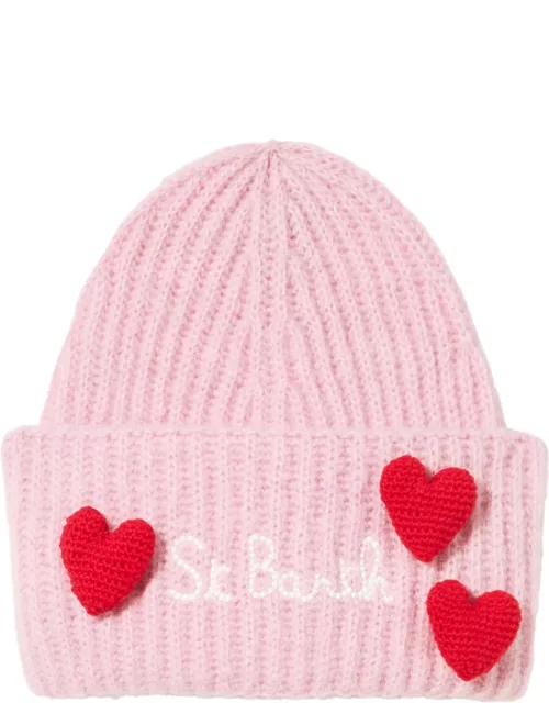 MC2 Saint Barth Woman Brushed And Ultra Soft Beanie With Hearts Appliqué