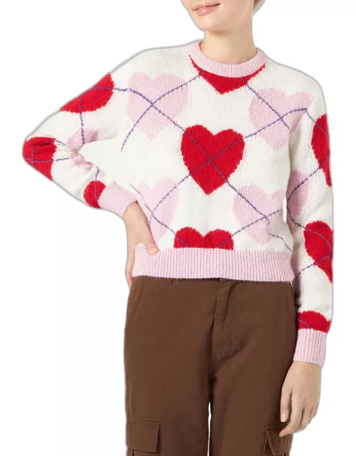 MC2 Saint Barth Woman Brushed Cropped Sweater With Heart Pattern